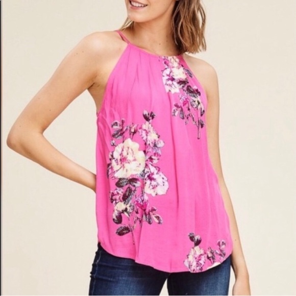 Pink floral button back halter size small - Picture 6 of 8